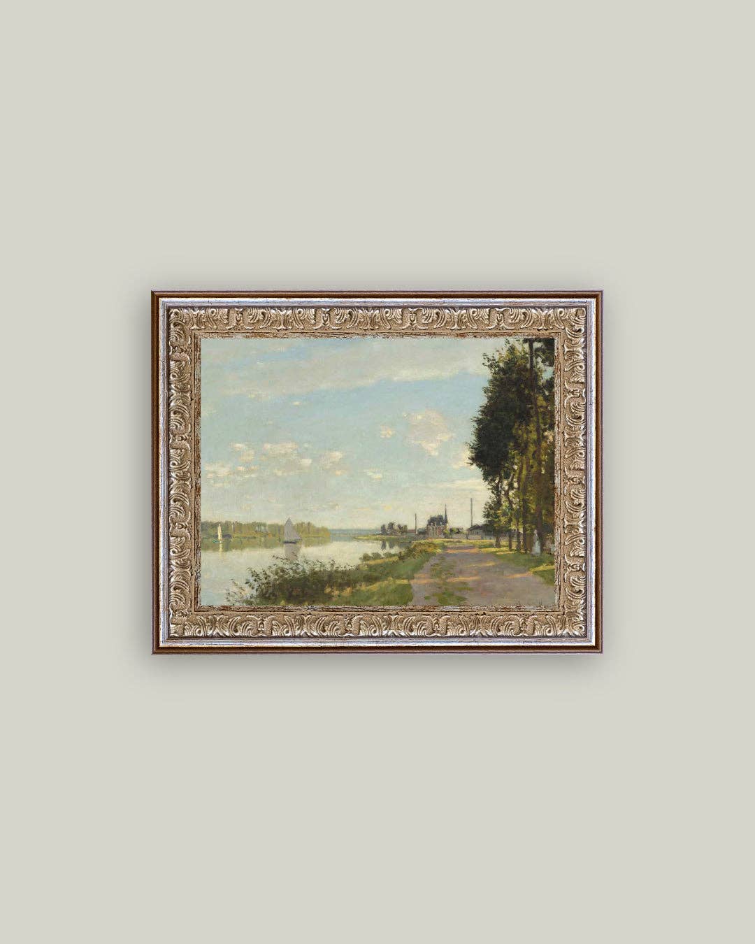Riverside Walk Framed Antique Art: 10x8