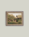 Rabbits on a Log Framed Antique Art: 7x5
