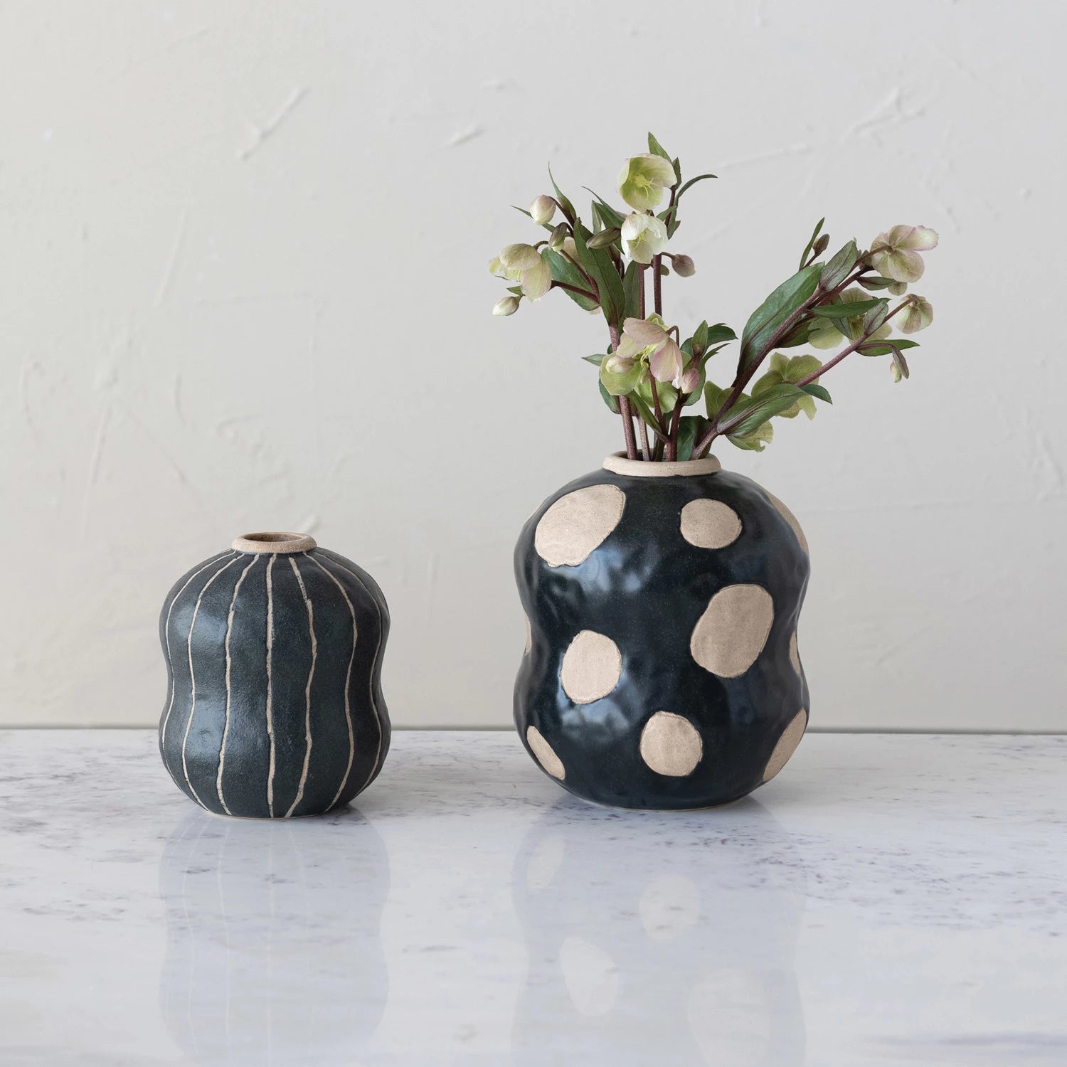 Vase: Polka Dot Stoneware 8"H