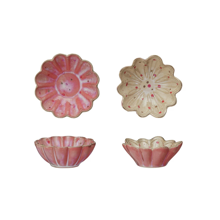 Bowls: Pink and Cream with Painted Dots.
