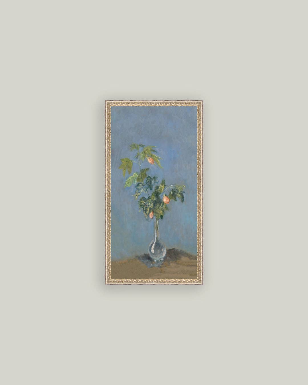 Flowers in a Glass Vase Framed Antique Art: 7x12