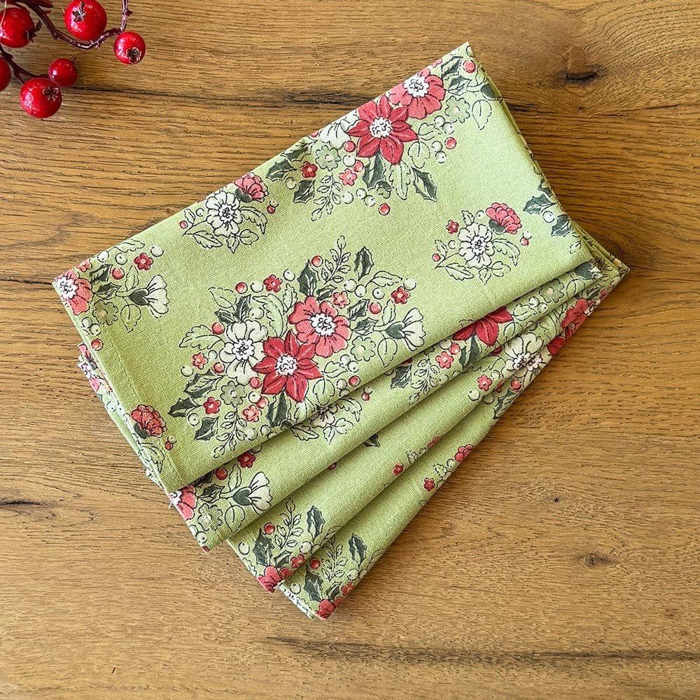 Napkins: Holly &amp; Berry Green Set of 4