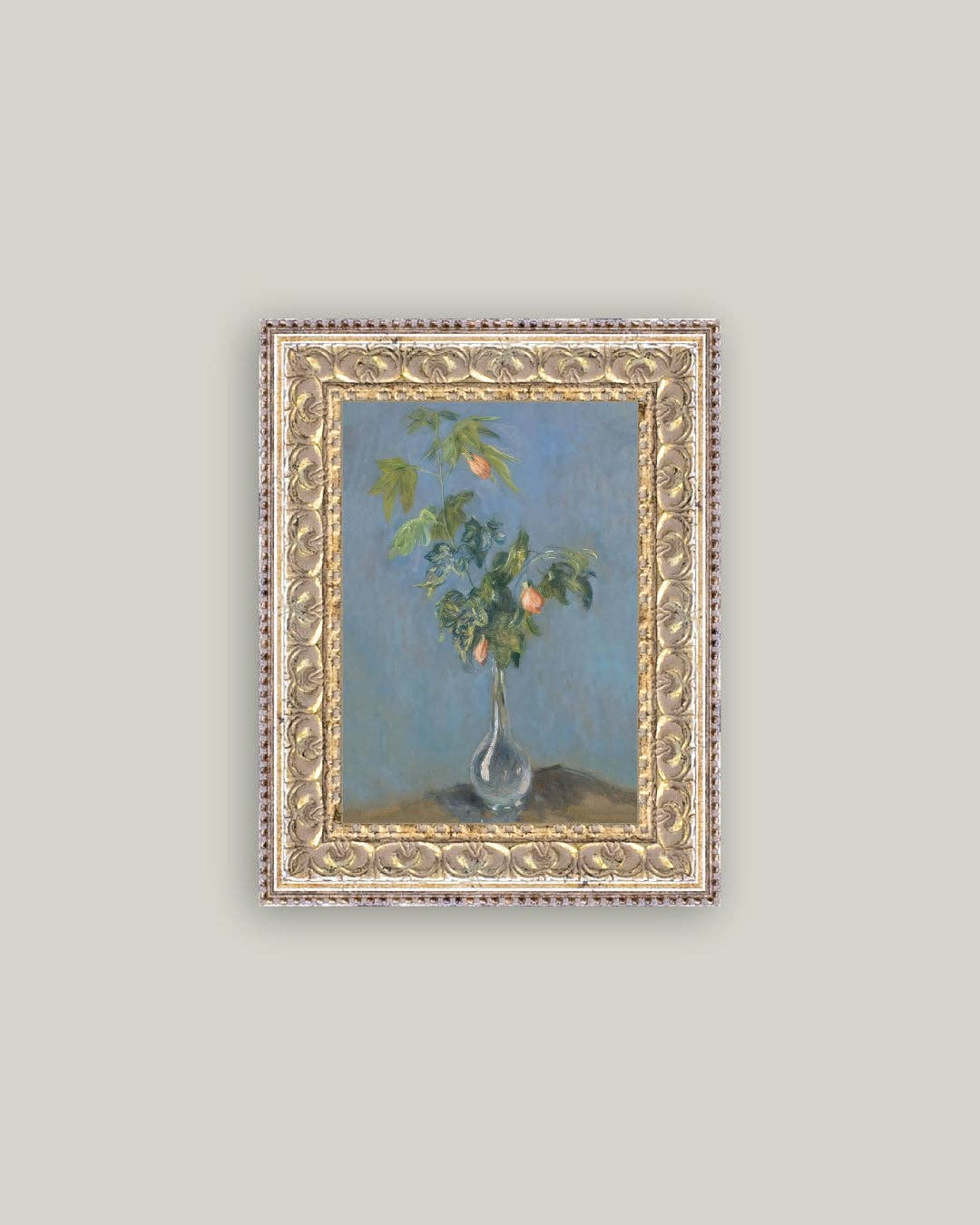 Flowers in a Glass Vase Framed Antique Art: 7x12