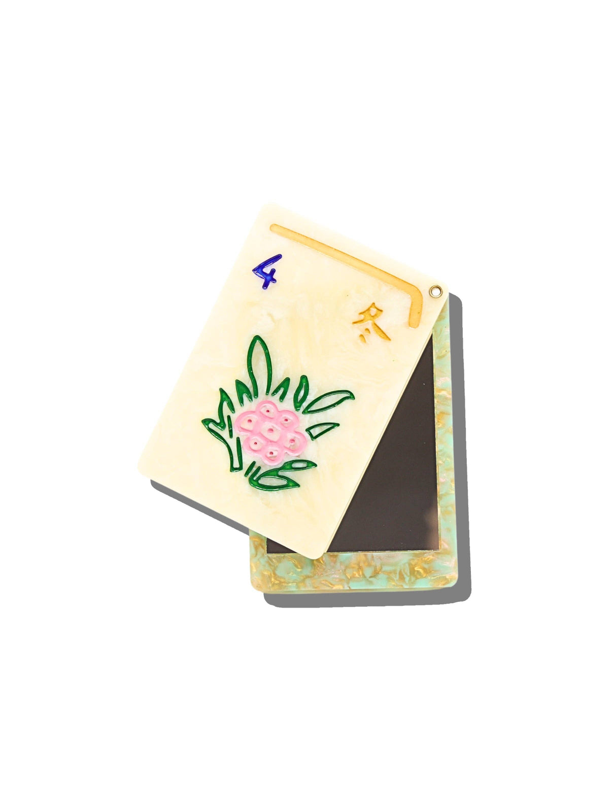 Compact Mirror: Hand-painted Flower Mahjong Compact Mirror | Eco-Friendly