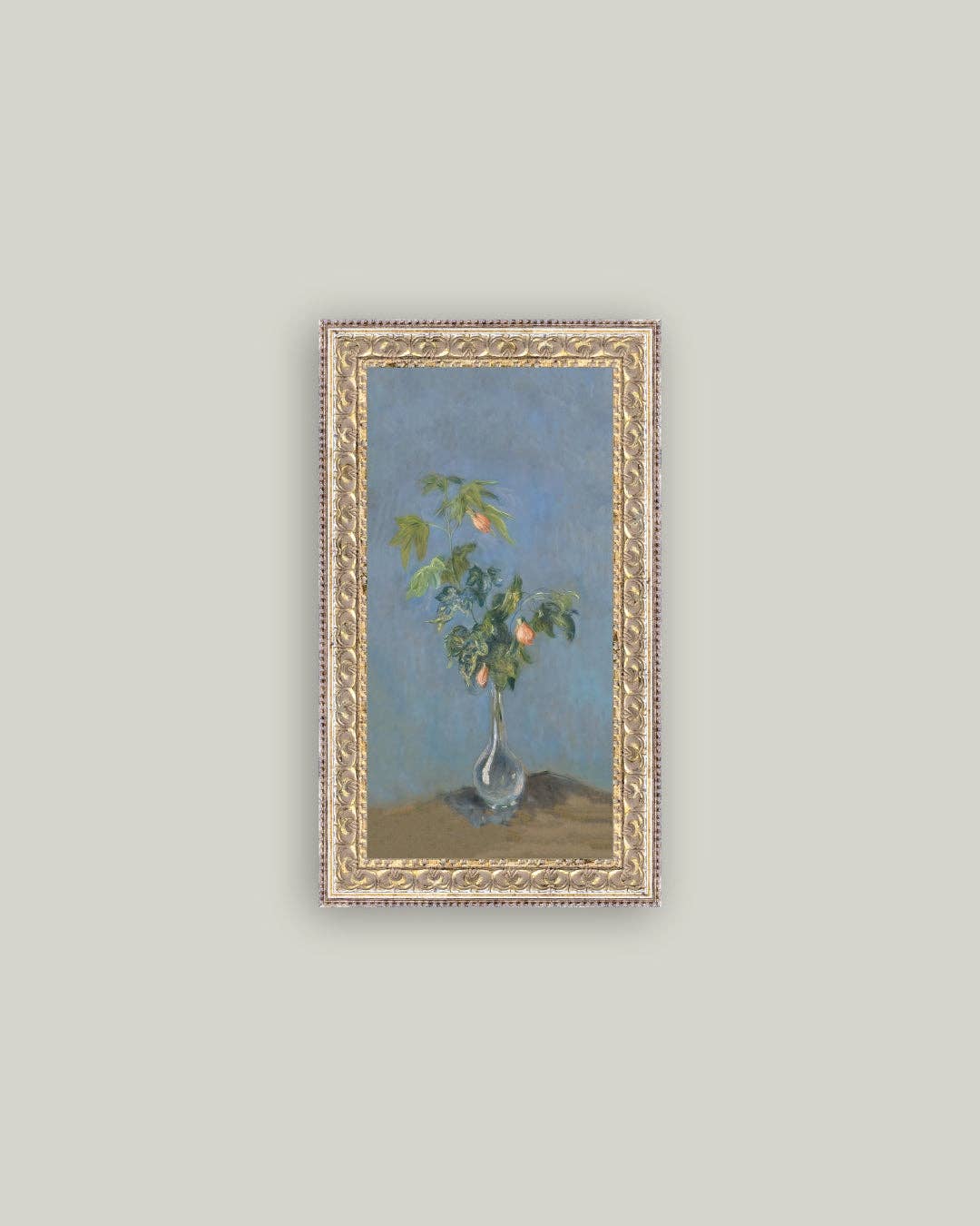 Flowers in a Glass Vase Framed Antique Art: 7x12