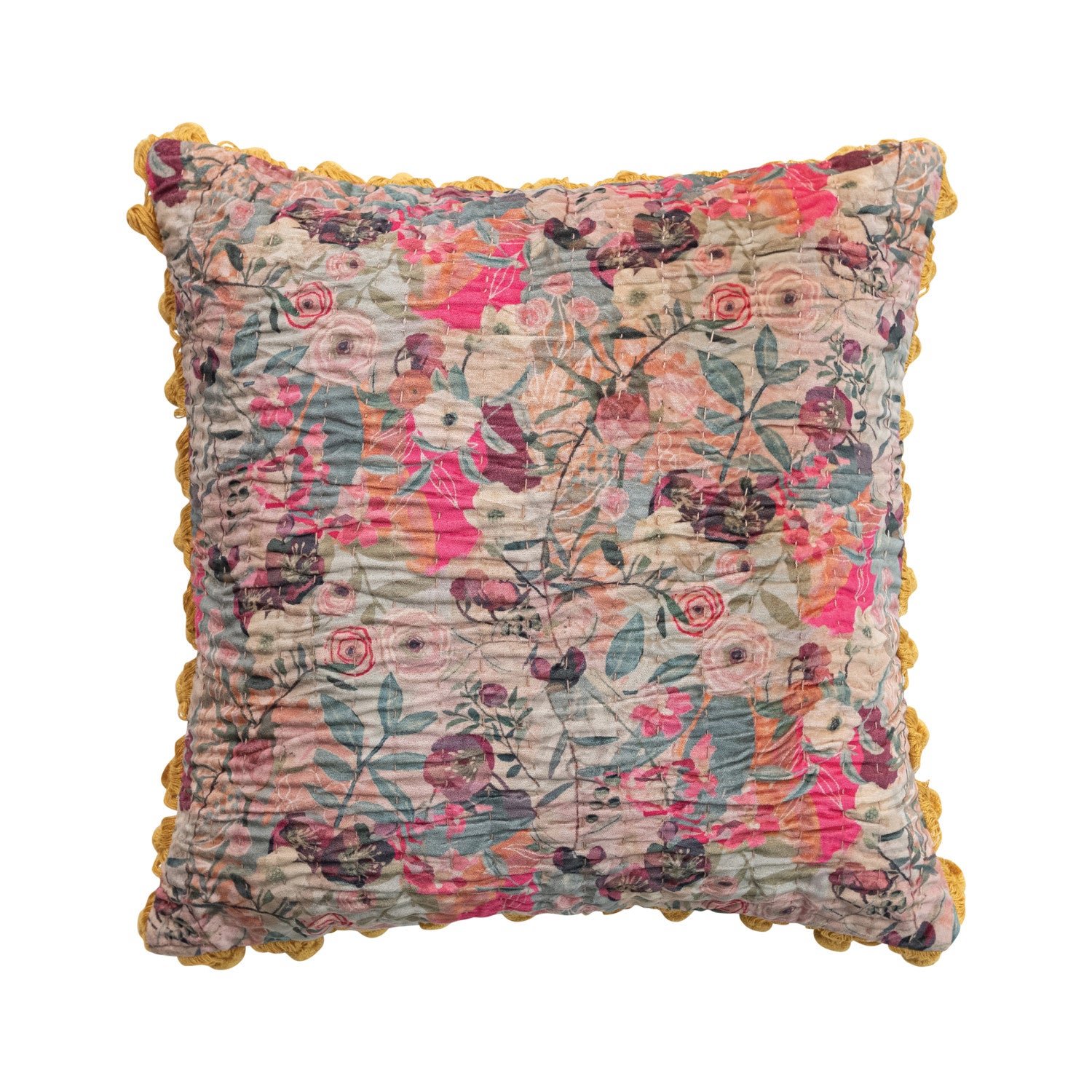Pillow: Velvet Printed w/Hand Stitched Kantha