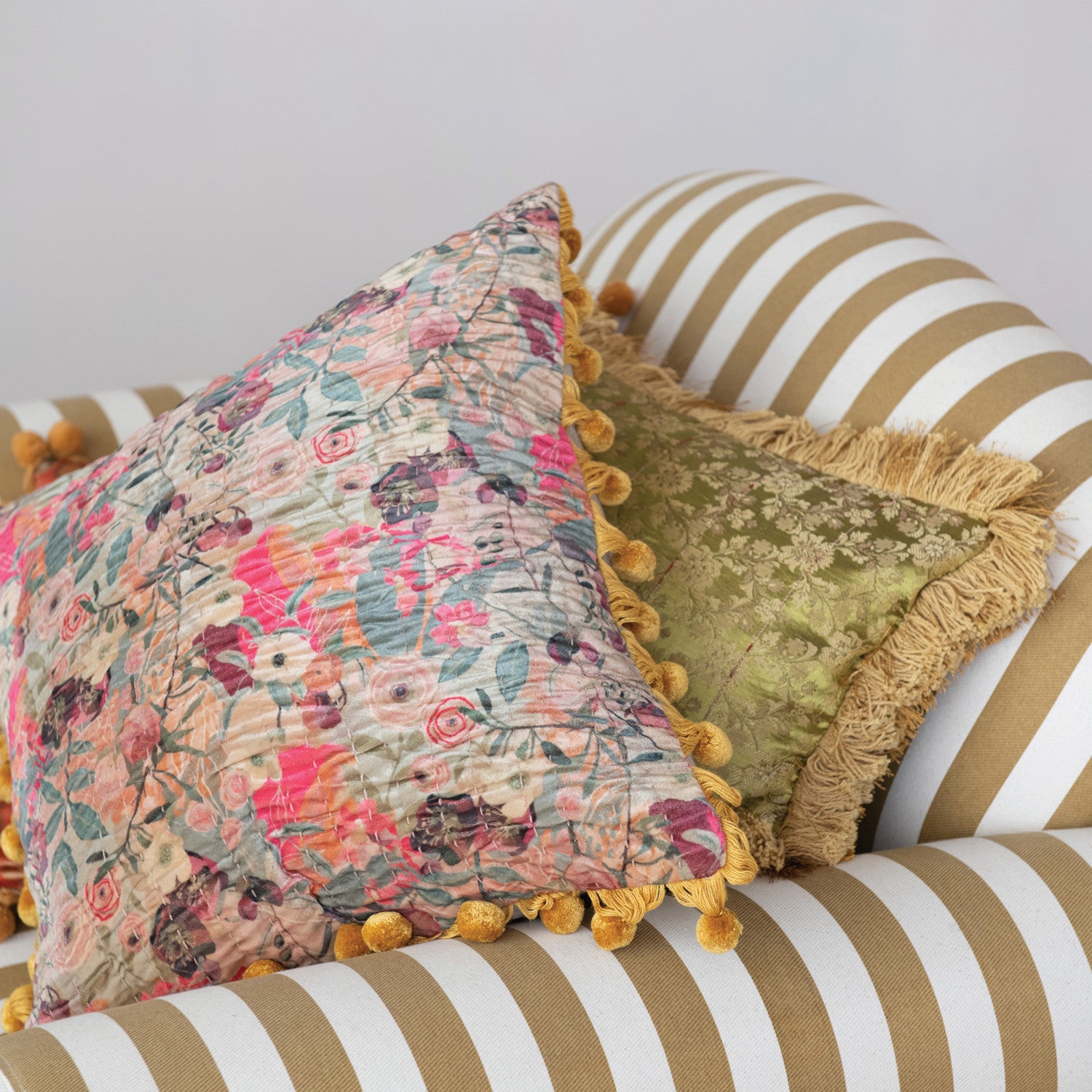 Pillow: Velvet Printed w/Hand Stitched Kantha