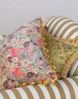 Pillow: Velvet Printed w/Hand Stitched Kantha